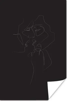 Produktbild von MuchoWow® Poster Beziehung - Linienkunst - Kuss 120x180 cm - Kunstposter