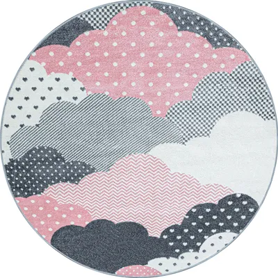 Image de Tapis pour enfants, motif nuages, rose, 160 x 160 cm, forme ronde