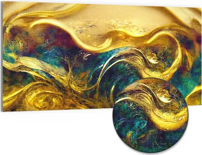 Produktbild von DEQORI Hybrid Leinwand Bild 100x50 cm 'Goldener Wirbeltraum' Wandbild Glas flach modern