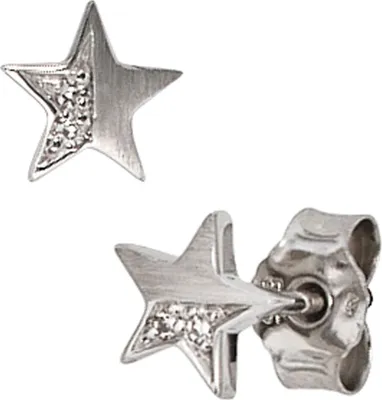 Produktbild von JOBO Ohrstecker Stern 585 Gold Weißgold mattiert 1 Diamant Brillant 0,022ct. Ohrringe