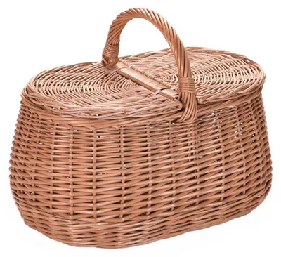Image de Panier de pique-nique, panier en osier fermé pour fruits, légumes et champignons, panier de pique-nique standard