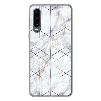 Produktbild von MuchoWow® Handyhülle Schutzhülle Hülle für Huawei P30 Marmor - Gold - Weiß Silikon Softcase Handy Hülle - Kartenbesitzer