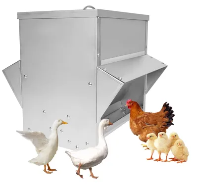 Immagine prodotto di Distributore automatico per mangime per pollame, capacità 30 litri, in acciaio inossidabile, impermeabile
