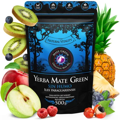 Obrázek produktu pro Yerba Mate Green Sin Humo Original Mas IQ 500g - brazilský čaj yerba maté s guaranou, měsíčkem, jablkem - brazilský maté čaj sypaný 0,5kg