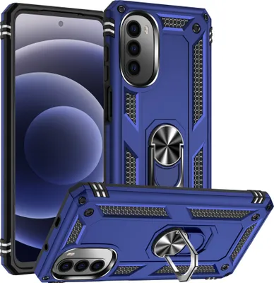 Produktbild von Moto G52 Hülle, Dual Layer Robust Militäre Schutzhülle mit Ringhalterung Ständer für Motorola Moto G52 Blau