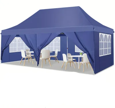 Image de Tente de réception - Tente pliante - Pavillon - Tente de fête de 3x3 mètres avec 6 parois amovibles, de couleur bleue