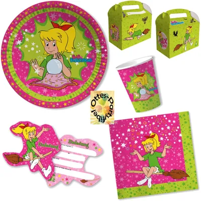 Produktbild von Bibi Blocksberg Party-Set 76tlg. für 12 Hexen Teller Becher Servietten Einladung Geschenkboxen