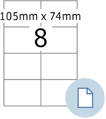 Zdjęcie produktu dla HERMA 8408 Etykiety arkuszowe A4 biały papier 105x74 mm 500 arkuszy 4000 etykiet