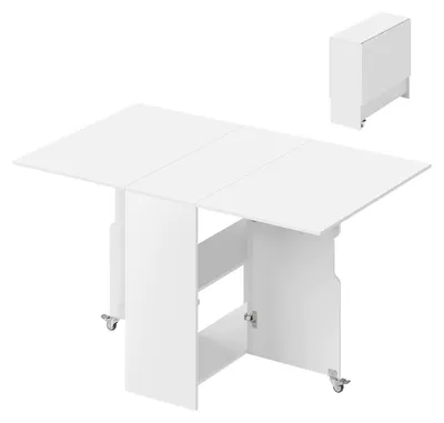 Zdjęcie produktu dla Stół rozkładany - Rozkładany stół kuchenny na kółkach - Dla 4 osób - 2 półki - Oszczędza miejsce - 130 x 80 x 72 cm - Biały