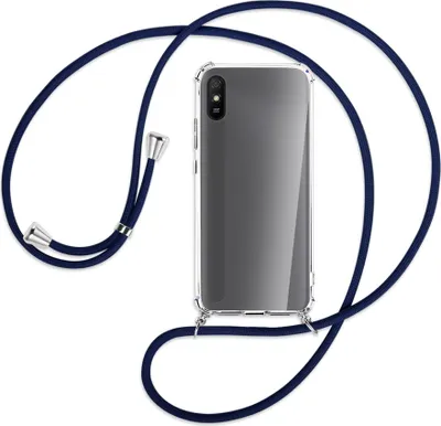 Produktbild von Handykette Backcover-Schutzhülle mit Band (Metall silberfarben) für Xiaomi Redmi 9A - dunkelblau