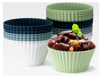 Produktbild von 24er Set Silikon Muffinförmchen – BPA-freie Backformen aus Silikon für Muffins und Cupcakes – Wiederverwendbare, antihaftbeschichtete Formen für Kuchen, Eincreme und Pudding