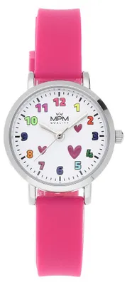 Produktbild von MPM-Quality Finny Kinderuhr Silber Ø 29 mm Armband Pink Herzen