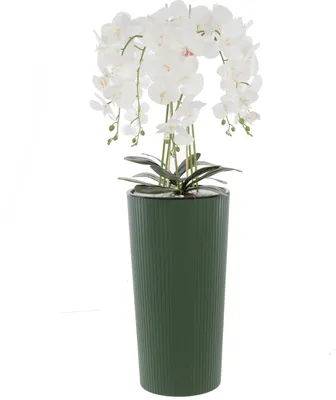 Obrázek produktu pro Umělá bílá orchidej v květináči kytice květů H 107,5 cm květináč zelené drážky