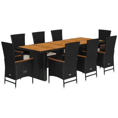Produktbild von 9-tlg. Garten-Essgruppe mit Kissen Schwarz Poly Rattan