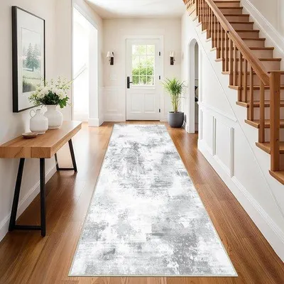Immagine prodotto di Tappeto Unyqoos® 80 x 200 cm, grigio – Design moderno, lavabile, in poliestere con fondo in gomma antiscivolo, pelo da 8 mm, ideale per corridoi, cucine e soggiorni