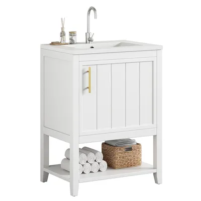 Immagine prodotto di Mobili da bagno Sweiko lavabo singolo, mobiletto 60 cm con lavabo in Vetroceramica, con ripiano, bianco