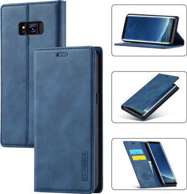 Immagine prodotto di Galaxy S8 Custodia in pelle con funzione stand e porta carte, custodia design portafoglio per Samsung Galaxy S8 blu
