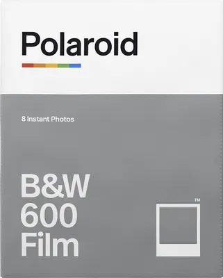The image shows the packaging for Polaroid B&W 600 Film.