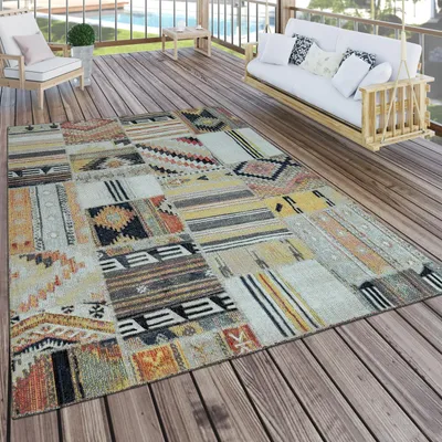 Produktbild von In- & Outdoor Teppich Modern Ethno Muster Terrassen Teppich Bunt Grösse 60x100 cm