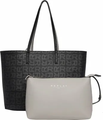 Produktbild von REPLAY Schultertasche Shopper with Pouch Black + Medium Grey schwarz grau