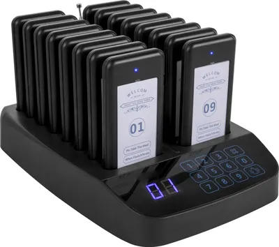 Image de SucceBuy Système de téléavertissement pour restaurant - 16 sous-verres, système de téléavertissement sans fil avec écran tactile, vibration, clignotement et buzzer pour la distanciation sociale dans les hôtels et les cafés
