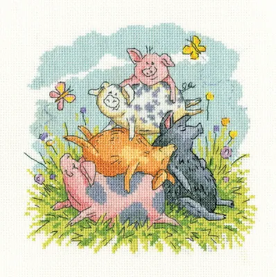 Produktbild von Heritage Kreuzstich Stickpackung Aida "Higgledy Piggledy (A)", Zählmuster, KCHP1703-A, 17x17cm