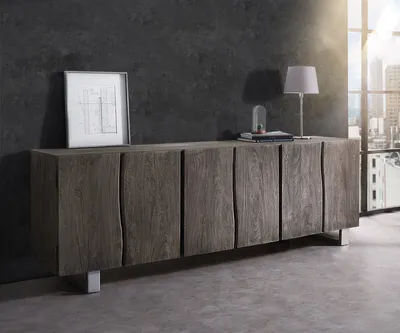 Produktbild von DELIFE Sideboard Live-Edge 220 cm Akazie Platin massiv 6 Türen