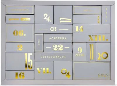 Produktbild von Design Adventskalender (leer, 51cm Breit, Goldprägung) zum selbst Befüllen, fertig zusammengebaut