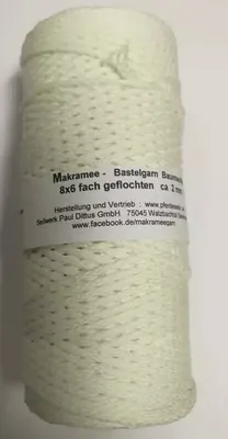 Produktbild von Makrameegarn Makramee Baumwollgarn Bastelgarn WEIß 150 Meter 2 mm GEFLOCHTEN