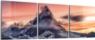 Produktbild von DEQORI Glasbild Echtglas 3x50x50 cm 'Sonnenaufgang Matterhorn' Wandbilder XXL groß