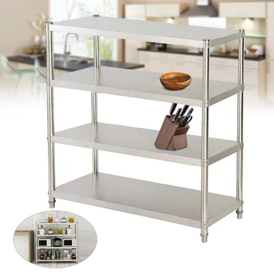 Image de Étagère de cuisine – Étagère de rangement en acier inoxydable avec 4 niveaux, des étagères réglables en hauteur et une capacité de charge allant jusqu'à 50 kg par étagère