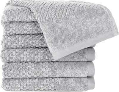 Produktbild von Pure Label 6-TLG Gästehandtücher 30x50 cm mit Aufhängeschlaufe aus 100% Baumwolle, saugstark und weich | 6 Gästehandtücher Grau - Hellgrau, 30x50cm