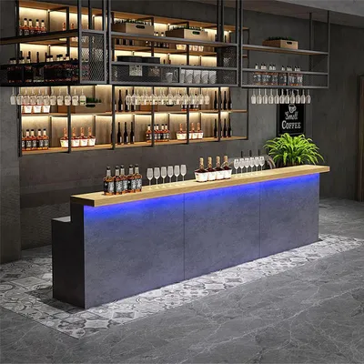 Immagine prodotto di Bar, bancone, zona bar, bancone reception, bar con illuminazione d'atmosfera, bar su misura, grigio L100 x P60 x H100 cm [YZHU 100]