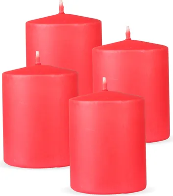 Produktbild von HS Candle Stumpenkerzen 4er Pack "Rot", Größe Ø7 x 8 cm, Wachskerzen lange Brenndauer bis zu 20 Std. - unparfümierte Säulenkerzen - viele Farben/Größen