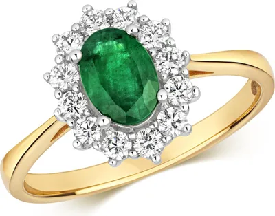 Produktbild von Stylischer 18 Karat (750) Gold Cluster Damen - Diamant Ring Brillant-Schliff 0.42 Karat HI - SI mit Smaragd, 53 (16.9); TRS15015RSM