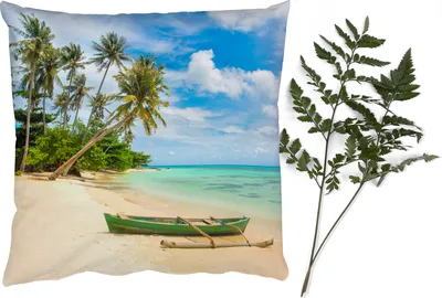 Produktbild von MuchoWow® Zierkissen Sofakissen Wohnzimmer Dekokissen 45x45 cm Strand - Kanu - Palme - Tropisch - Schlafpolster - Polster für das Sofa