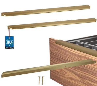 Immagine prodotto di KOTARBAU® Set da 2 maniglie per mobili, maniglie per armadi 560 mm, oro opaco ZnAl, maniglie con fissaggio posteriore, maniglie per bordi, maniglie per cassetti, cucina moderna