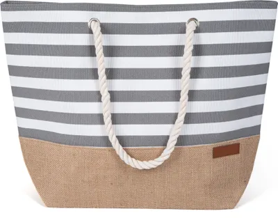 Produktbild von Strandtasche Damen Große Badetasche mit Streifen Freizeittasche Sommer Tasche Shopper Bag Einkaufstasche XL Grau