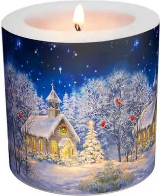 Produktbild von Kerze rund Winter Church - Kirche im Winter Ø 8cm, Höhe 7,5cm