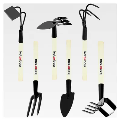 Produktbild von Gartenwerkzeugset 6-teilig Mini Gärtnerwerkzeuge Forke Grubber Rechen Hacken Spaten Doppelhacke für Gartenpflege