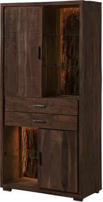 Image de MASSIVMOEBEL24 | Armoire bibliothèque en bois d'acacia laqué marron BARK #203
