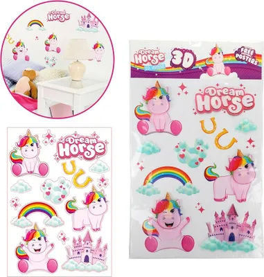 Produktbild von Wanddeko Einhorn 3D Aufkleber XXL Kinderzimmer Sticker Set