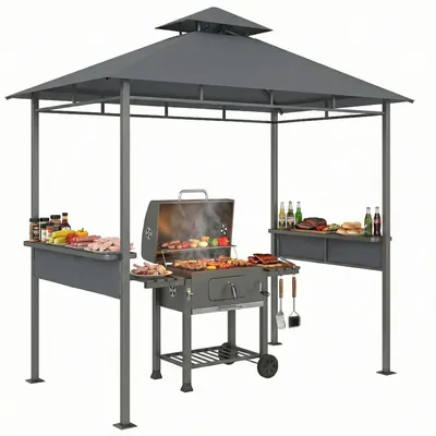 Produktbild von Outsunny Grillpavillon 2,4 x 1,4 m, Windfest Grillüberdachung mit Doppeldach
