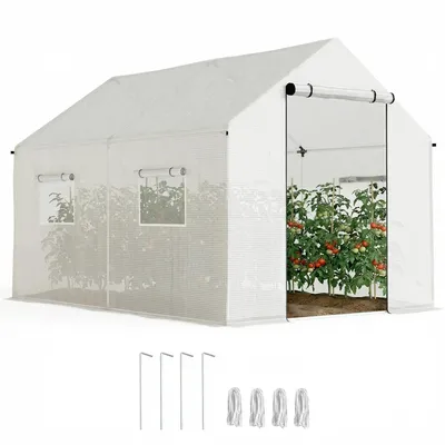 Image de Serre de jardin tunnel 2 x 3m, 6m2 avec porte enroulable, 4 fenšºtres, - Acier galvanisšŠ PE Haute densitšŠ Blanc