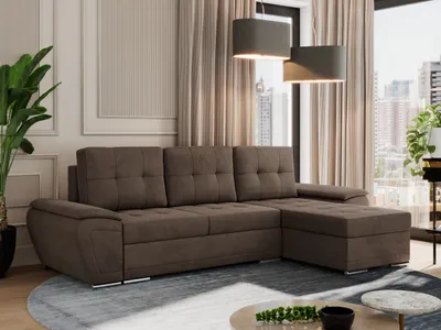 Produktbild von MKS MEBLE Sofa mit Schlaffunktion - Ecksofa mit Schlaffunktion und Bettkasten - Sofa 3 Sitzer - Schlafsofa - Couch - Schlafsofa mit Bettkasten - Umbria L - Braun Velvet