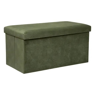 A green storage ottoman is shown against a white background.