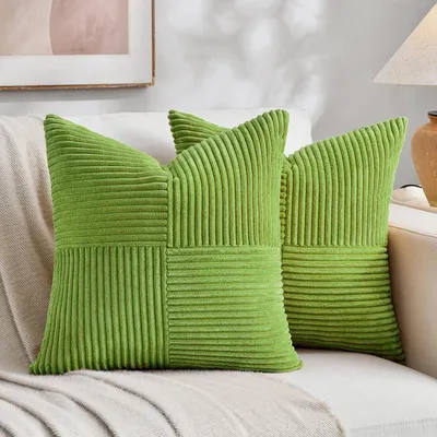 Immagine prodotto di Omgoods - Set di 2 federe per cuscini in velluto a coste, 45 x 45 cm, color verde limone