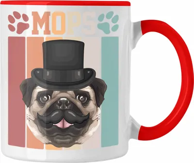 Produktbild von Trendation - Mops Besitzer Tasse Geschenk Lustiger Spruch Geschenkidee Retro Vinatge Mops (Rot)