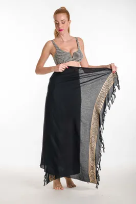 Produktbild von Eleganter Damen Sarong Pareo aus 100% Viskose – Strandtuch mit griechischem Mäander-Print