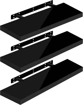 Produktbild von WOLTU 3er-Set Wandregal, Schweberegal, Holz Board, Schwarz, 70x22.9x3.8cm